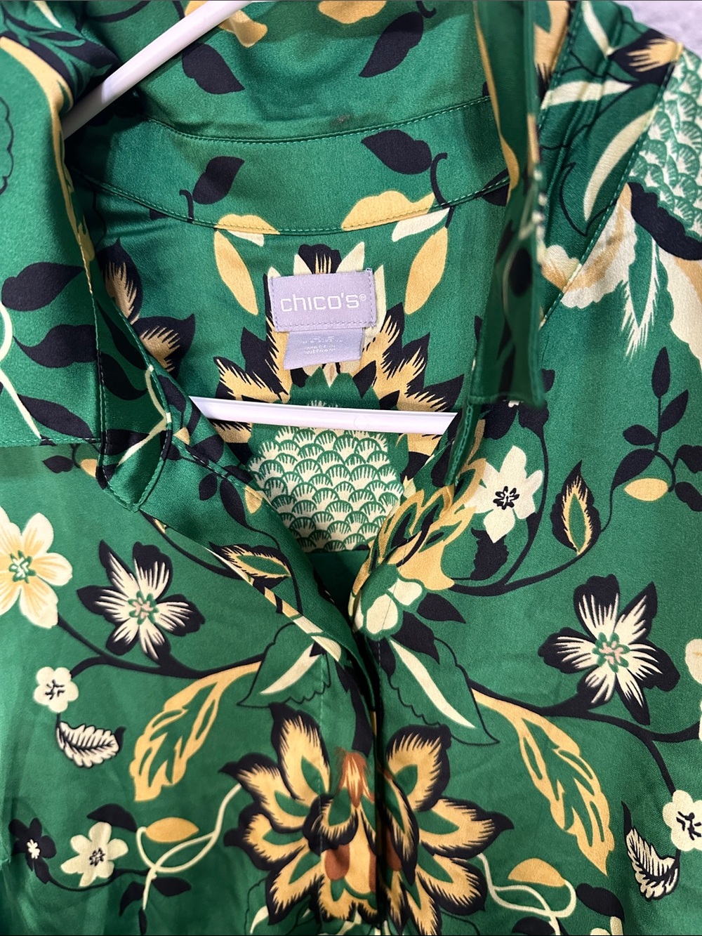 Chico's Green Floral Silk Button-Up Dress - Picture 5 of 6